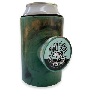 Chill-N-Reel Fishing Can Cooling unit Hard Shell Drink Rack with Hand Line Reel Attached