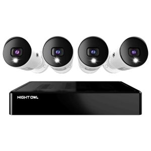 Night Owl 4 Channel 4K Bluetooth DVR with 1TB Hard Drive and 4 Wired 4K Spotlight Cameras