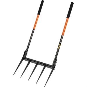 VEVOR Broad Garden fork Tool, 5 Tines 20 in. Wide, Outdoor garden Instrument with Fiberglass Handle for Gardening and Cultivating