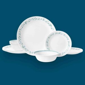 Corelle Country Cottage Bright white and Blue 12 Piece Dinnerware Kit